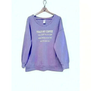 Funny Purple Coffee Pullover Crewneck V Neck Oversized Fit Size L Sarcastic